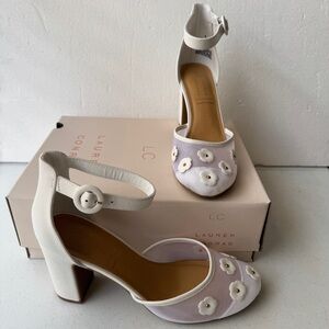 Lauren Conrad HYDRANGEA2 White Petal Block Heels Women's Shoes Size 9.5 WEDDING